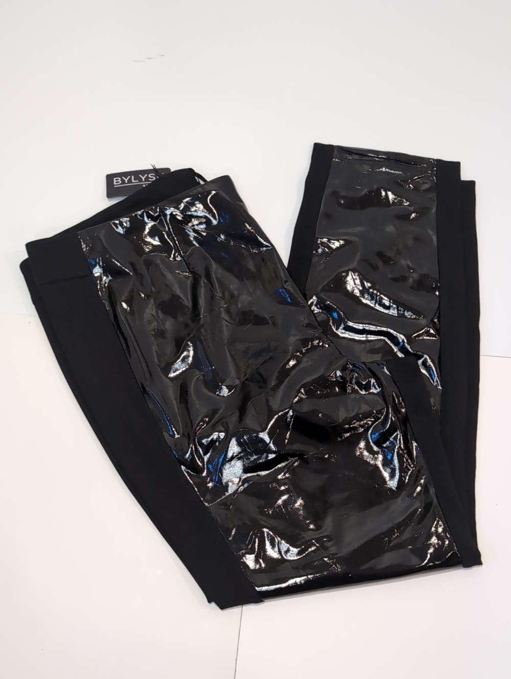 Lyse Spenard Black Glossy Faux Patent Leather Front Panel Leggings Size XXL